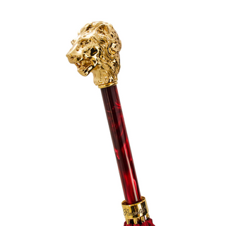 Luxury red gold lion handle automatic handmade Italian craft umbrella open