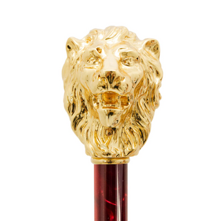 Luxury red gold lion handle automatic handmade Italian craft umbrella back view
