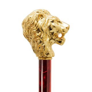 Luxury red gold lion handle automatic handmade Italian craft umbrella top view
