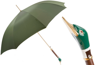 Mallard enameled brass handle polyester canopy handmade Italian men's umbrella front view