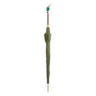 Mallard enameled brass handle polyester canopy handmade Italian men's umbrella close-up