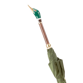 Mallard enameled brass handle polyester canopy handmade Italian men's umbrella detail