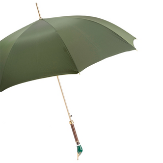 Mallard enameled brass handle polyester canopy handmade Italian men's umbrella side view