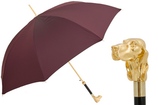 Burgundy dog handle automatic gift box waterproof Italian men's umbrella front view
