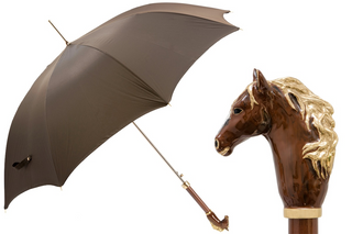 Luxury brown automatic handmade Italian men's rain protection umbrella front view