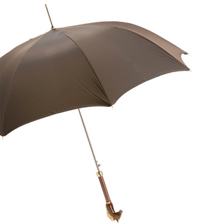 Luxury brown automatic handmade Italian men's rain protection umbrella side view