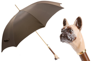 French bulldog enameled brass handle handmade Italian men's umbrella front view