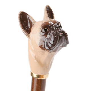 French bulldog enameled brass handle handmade Italian men's umbrella close-up