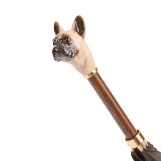 French bulldog enameled brass handle handmade Italian men's umbrella detail