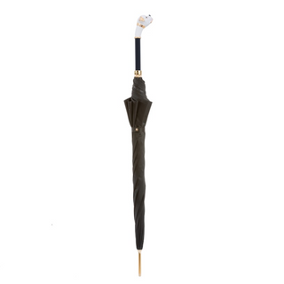White boxer dog enameled brass handle handmade Italian men's umbrella close-up