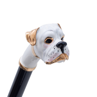 White boxer dog enameled brass handle handmade Italian men's umbrella canopy