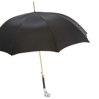 White boxer dog enameled brass handle handmade Italian men's umbrella side view