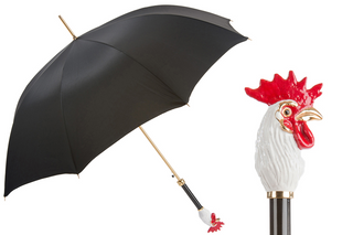 Designer rooster enameled brass handle handmade Italian men's umbrella front view
