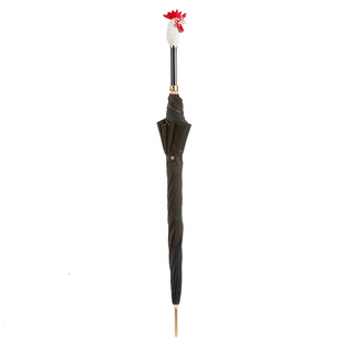Designer rooster enameled brass handle handmade Italian men's umbrella close-up