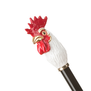 Designer rooster enameled brass handle handmade Italian men's umbrella canopy