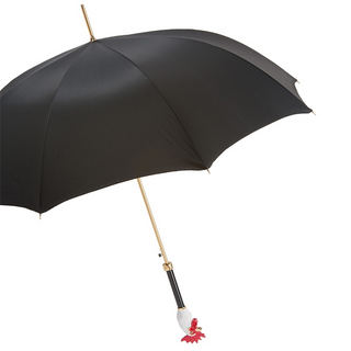 Designer rooster enameled brass handle handmade Italian men's umbrella side view
