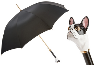 French bulldog brass handle luxury handmade Italian men's umbrella front view