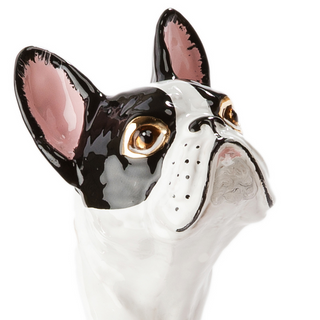 French bulldog brass handle luxury handmade Italian men's umbrella close-up