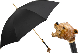 Brown bear brass handle automatic handmade Italian men's rain umbrella front view