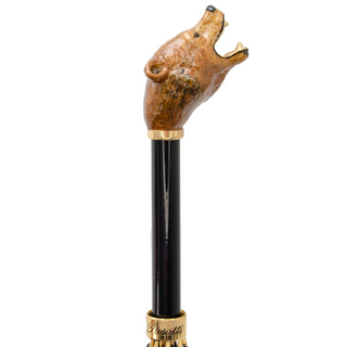 Brown bear brass handle automatic handmade Italian men's rain umbrella detail