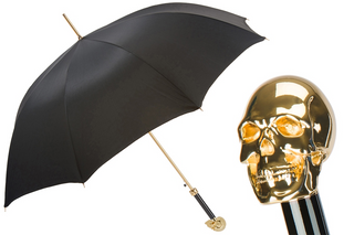 Golden skull handle automatic luxury rain protection Italian men's umbrella front view