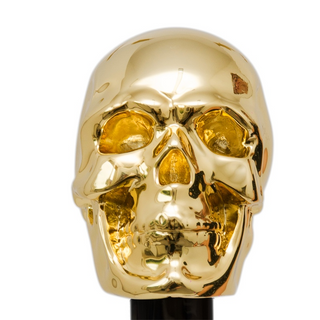 Golden skull handle automatic luxury rain protection Italian men's umbrella close-up