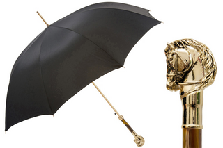 Luxury golden horse handle automatic handmade Italian men's umbrella front view