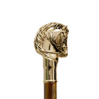 Luxury golden horse handle automatic handmade Italian men's umbrella close-up
