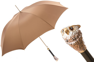 Luxury owl brass handle waterproof canopy handmade Italian men's umbrella front view