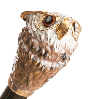 Luxury owl brass handle waterproof canopy handmade Italian men's umbrella close-up