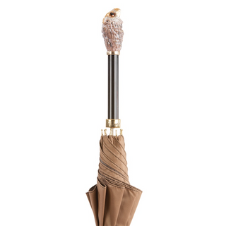 Luxury owl brass handle waterproof canopy handmade Italian men's umbrella top view