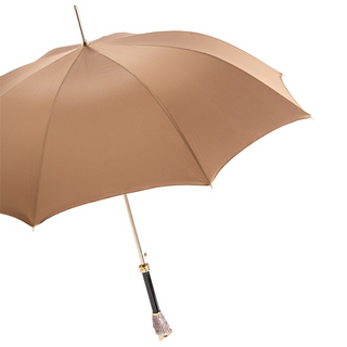 Luxury owl brass handle waterproof canopy handmade Italian men's umbrella side view