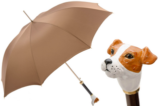 Jack Russell brass handle automatic handmade Italian men's rain umbrella front view
