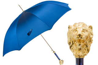 Luxury blue lion handle automatic handmade Italian men's umbrella front view
