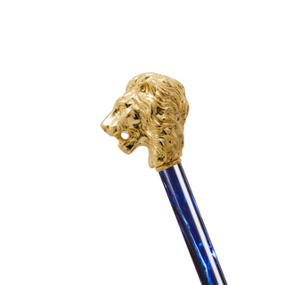 Luxury blue lion handle automatic handmade Italian men's umbrella detail