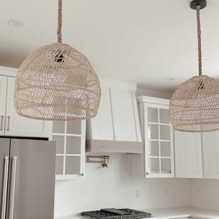 Rattan pendant with rope accent — artisan boho design