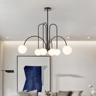 Art Deco large glass ball chandelier pendant interior view