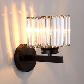 Crystal accent geometric metal wall sconce detail — luxury