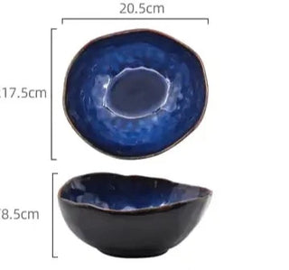 french cat eye bowl earthworks blue ceramic porcelain serving dish irregular shape alternate view