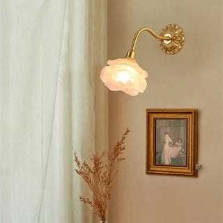 Retro copper glass flower wall lamp angle — petal vintage sconce
