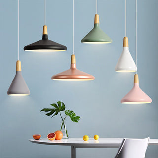 Suspension conique en métal coloré - Luminaire moderne avec cordon réglable