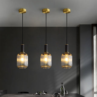 Oval glass pendant styled — ribbed modern kitchen island lamp