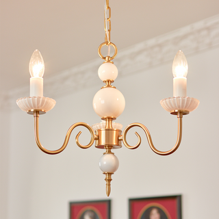 Vintage metal cream glass chandelier — soft warm glow dining room light