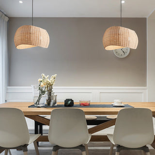 Rattan wicker lampshade with adjustable hanging wire fixture