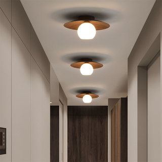 Natural wood ceiling fixture, modern bedroom warm LED glow