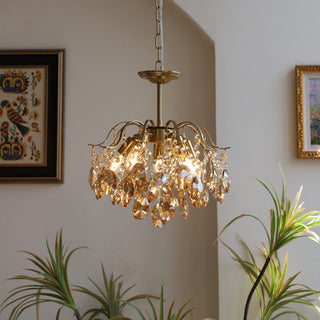 Romantic crystal chandelier French amber gold plated ceiling