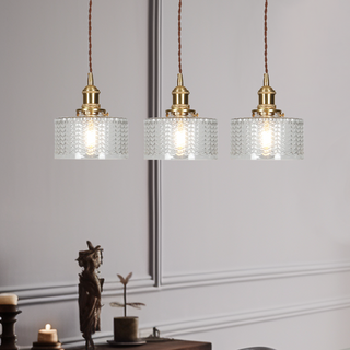 Vintage Glass Pendant Light - Elegant Cylindrical Glass Lamp for Kitchen Island