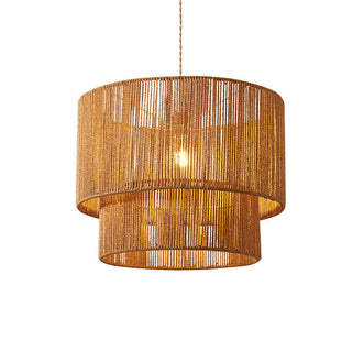 Rustic rope pendant top view — antique woven ceiling lamp