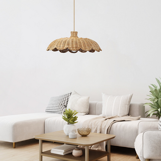 Medium rattan pendant with boho style and wooden finish