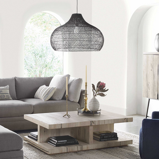 Modern kitchen island lamp with handwoven rattan cage shade